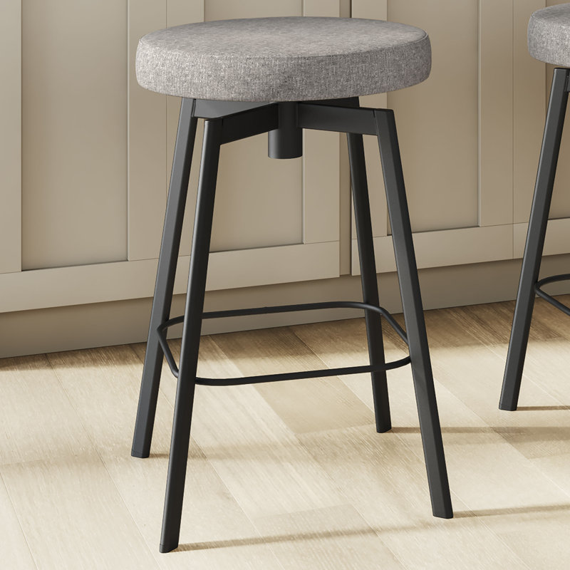 Borries Swivel Backless Counter & Bar Stool, Polyester-Gray/Black, Bar Stool (30.75" Seat Height)