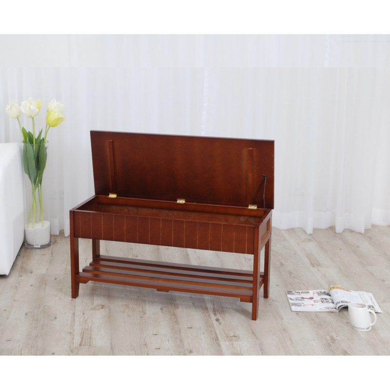 Quality Entryway Shoe Bench In Cherry Finish Solid Wood And Ample Storage - 35.5" X 13" 18" Practical With Useful Strong Construction For