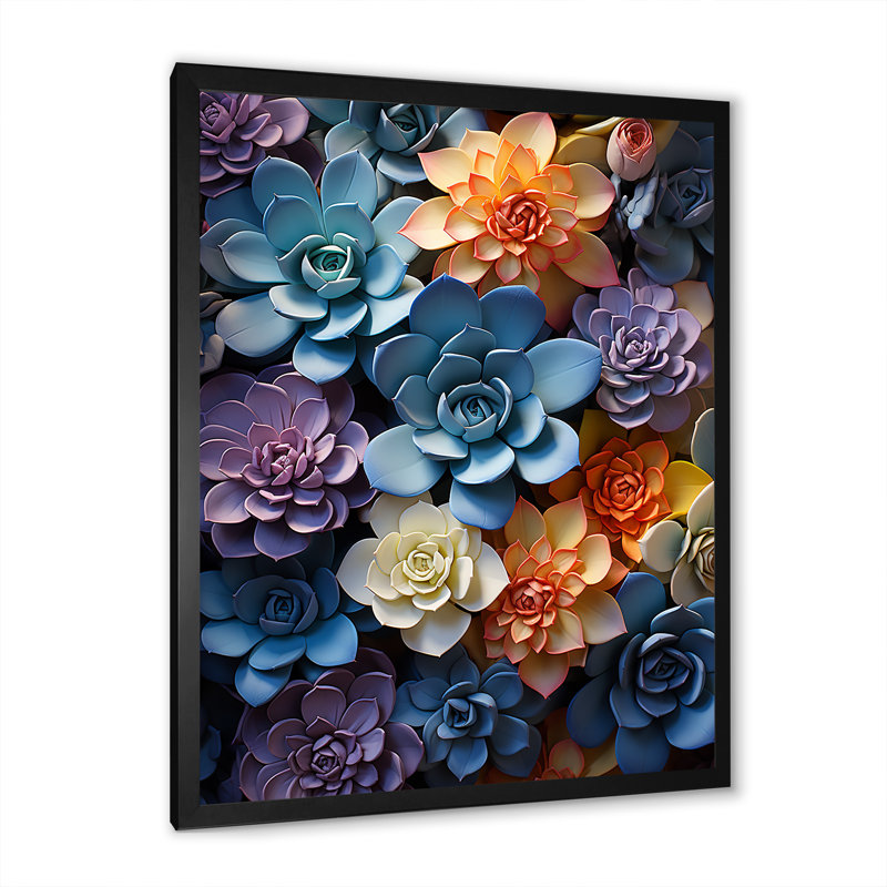 «Euguene Colorful Succulents Succulent Zen», reproduction sur toile, Cadre photo noir, H 44 po x l 34 po x P 1,5 po