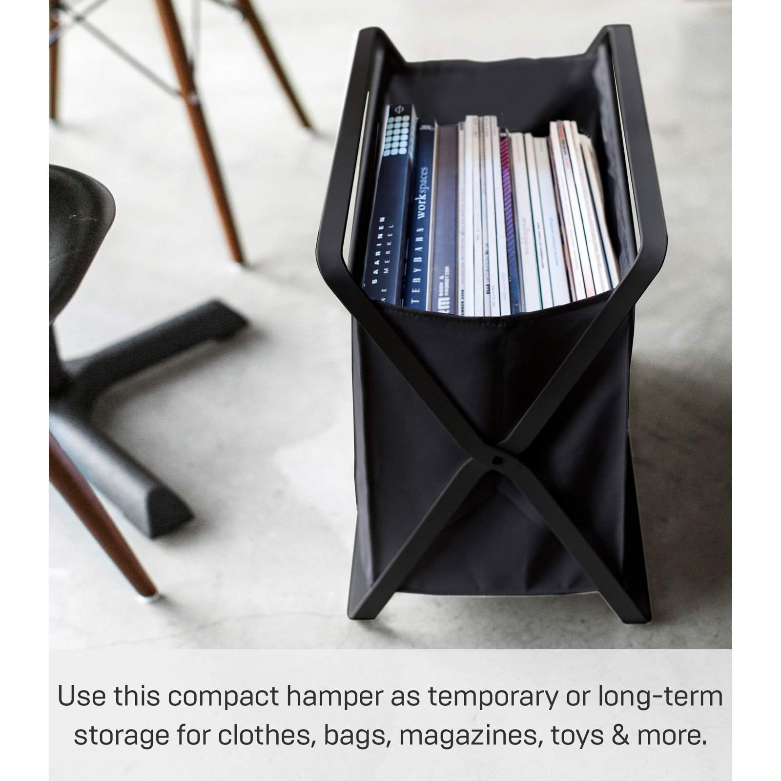 Yamazaki Home Steel Laundry Basket, Black, Wide (15.7" H x 18.1" W x 11.4" D)