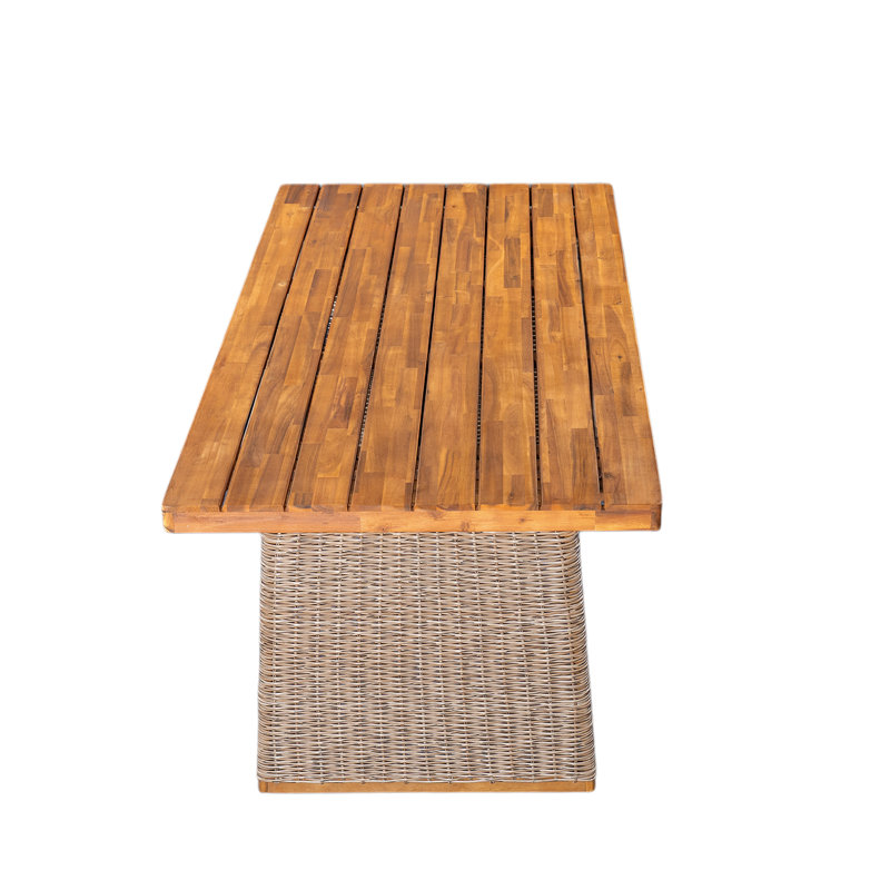 Table de salle à manger d'extérieur en bois d'acacia, finition teck + osier brun, Brown,Teak