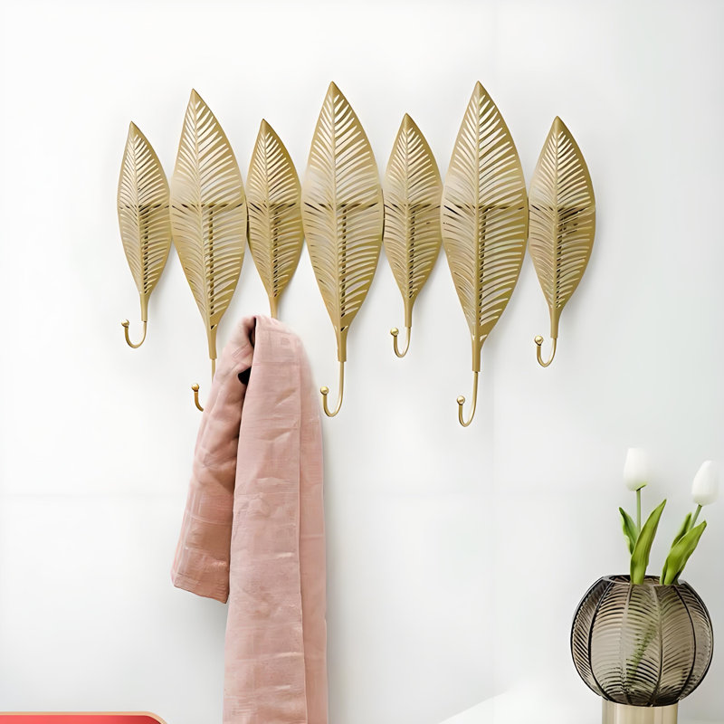 Ensemble de crochets muraux Nordic 3D Golden Leaf - manteau décoratif en forme de feuille et crochets à clés pour entrée, salon, chambre à coucher