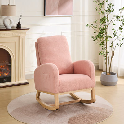 Fauteuil à bascule l 27,2 po pour chambre de bébé, fauteuil berçant Sherpa avec dossier haut et poche latérale, fauteuil berçant