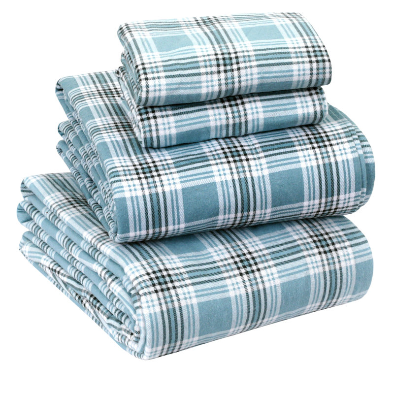 Colyt 100% Cotton Flannel Sheet Set, King Sheet Case Pack+Fitted Sheet + 2 Pillowcase, Green Plaid
