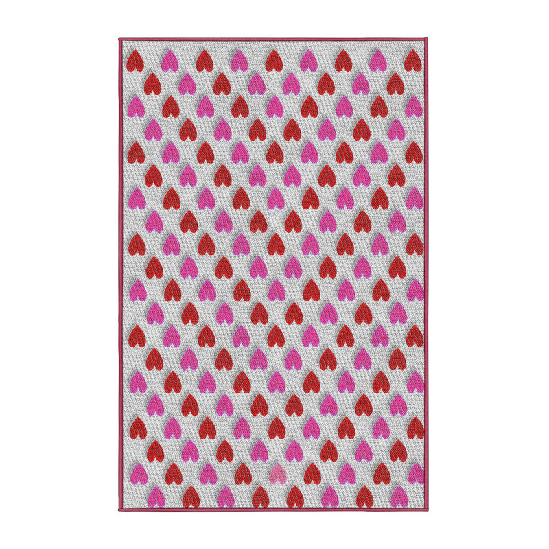 Tissé à la machine en laine et polyester Rose/blanc/rouge Tapis décoratif, Rectangle 5 pi x 7 pi