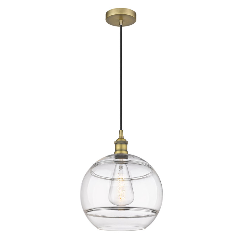 Luminaire suspendu 1 lumière Edison Bienes-616-G556, H 13,38 po x l 12 po x P 12 po, Transparent, Laiton brossé
