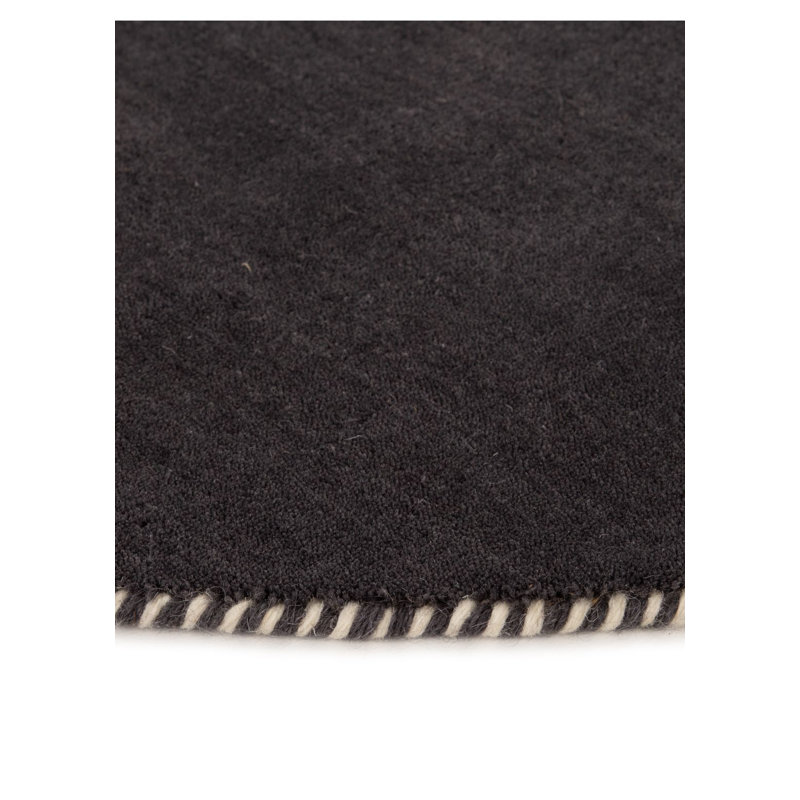 Solid Colour Wool Hand Woven Area Rug, Dark Grey, Approx. 60cm