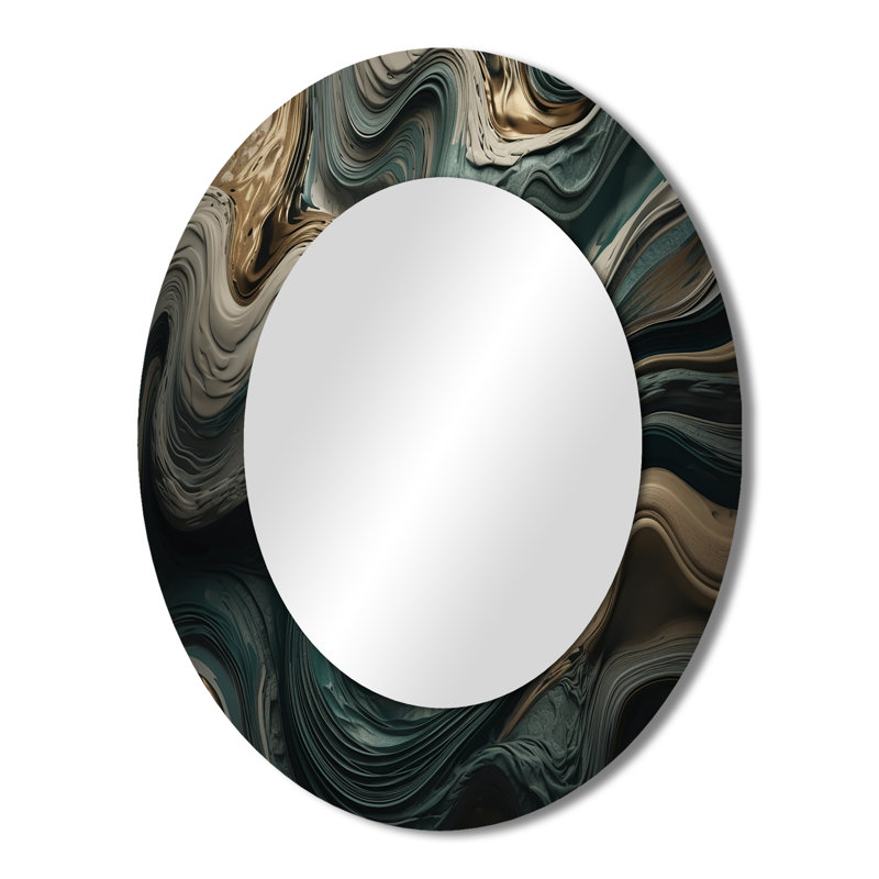 Shoma Wave Twist Abstract Artwork - Liquid Ink Mirror, Modern Unique Wall Mirror, Printed Metal Art, 36" x 24", Oval