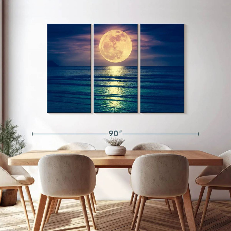 «Lune jaune» 3 pièces, H 48 po x l 74 po x P 1,25 po
