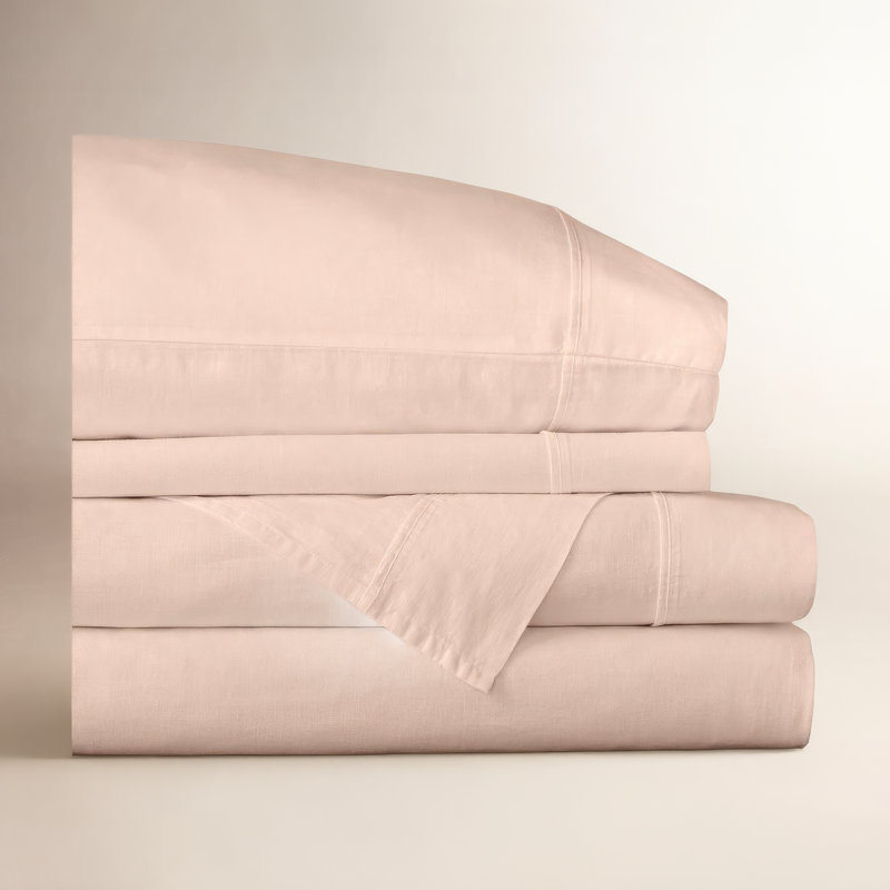 Jeffen Linen Blend Sheet Set, King Sheet Set + 1 Fitted Sheet + 2 Pillowcases, Dusty Rose