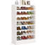 Range-chaussures blanc de 25,59 po de largeur, grande étagère à chaussures à 8 niveaux, armoire à chaussures en bois blanc