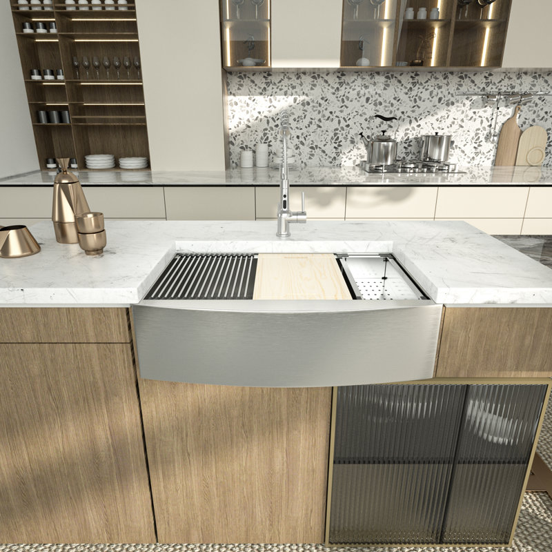 Farmhouse Workstation Kitchen Sink Gauge Stainless Steel Kitchen Sink Apron Front Kitchen Sink, 9" H x 33" L x 21" W