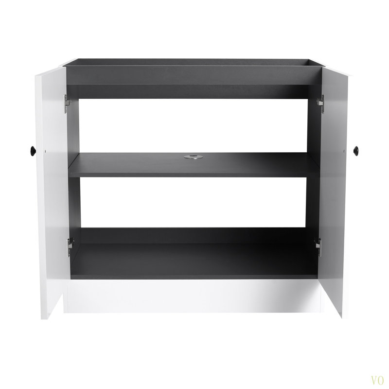 Meuble-lavabo autoportant 36 po avec 2 portes à fermeture en douceur (emballage KD) - sans le lavabo, Blanc, Noir