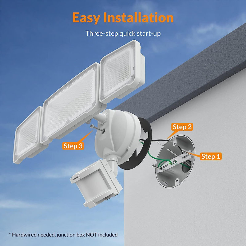 Lumière de sécurité à détecteur de mouvement à DEL 35 W LEPower pour l'extérieur, lumière de sécurité à mouvement 3500LM, 5500 K, étanche IP65, projecteur à 3 têtes pour garage, cour, porche (blanc)