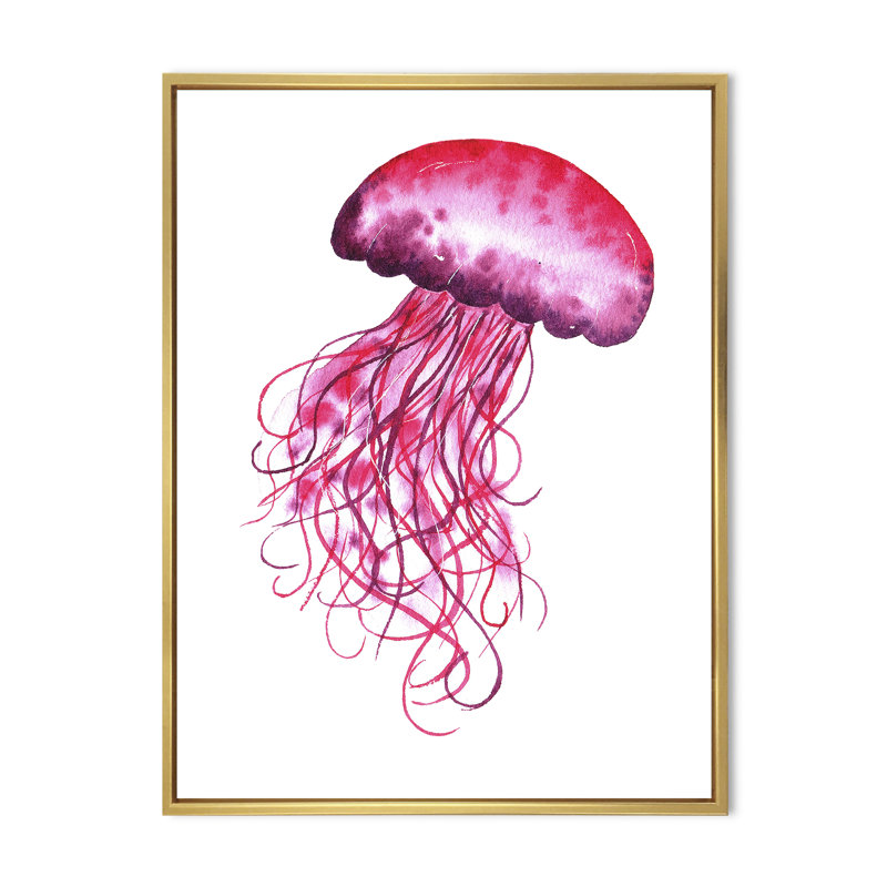 Adorable méduse rose méduse - Décoration murale nautique et côtière en toile, L 30 po x H 40 po x P 1,5 po