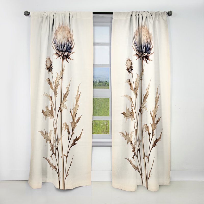 Roclin - Rideau chardon - Rideau occultant à motif floral - 1 panneau, L 52 po x L 84 po