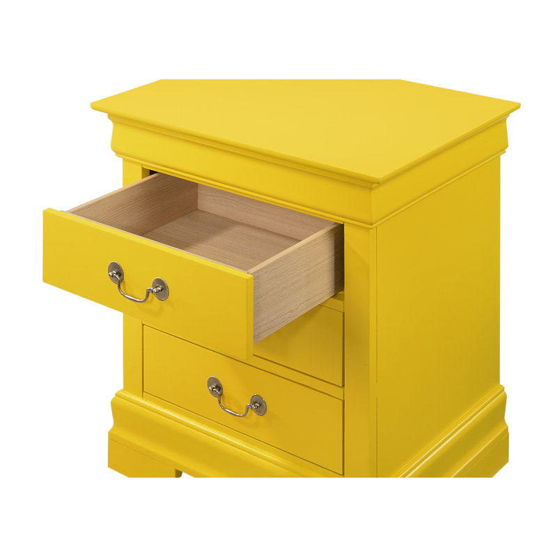 Table de chevet avec table de chevet 3 tiroirs Citronelle, Jaune