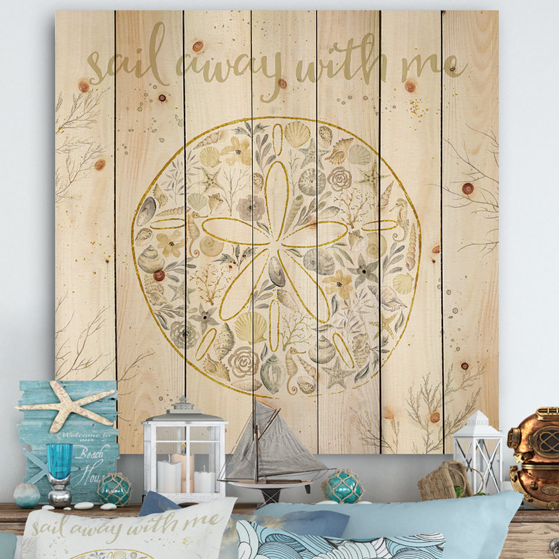 Coastal Floral Blossoms IV Neutral - Impression nautique et côtière sur bois de pin naturel, H 16 po x l 16 po x P 1 po