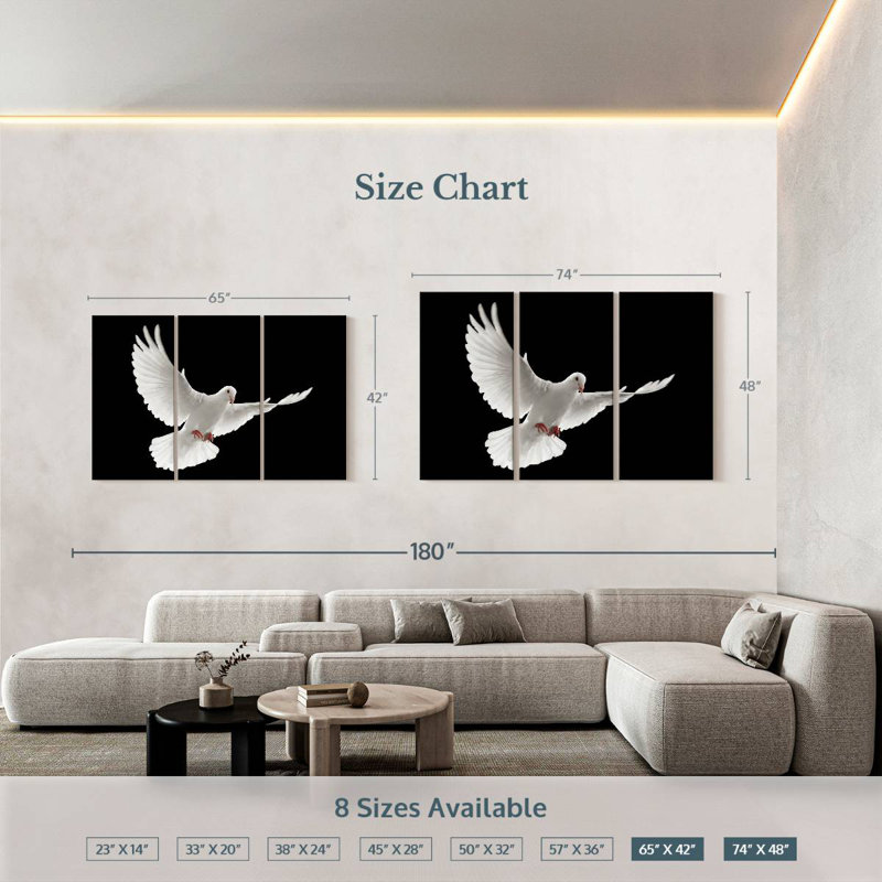 Brampt Flying White Dove, 42" H x 65" W