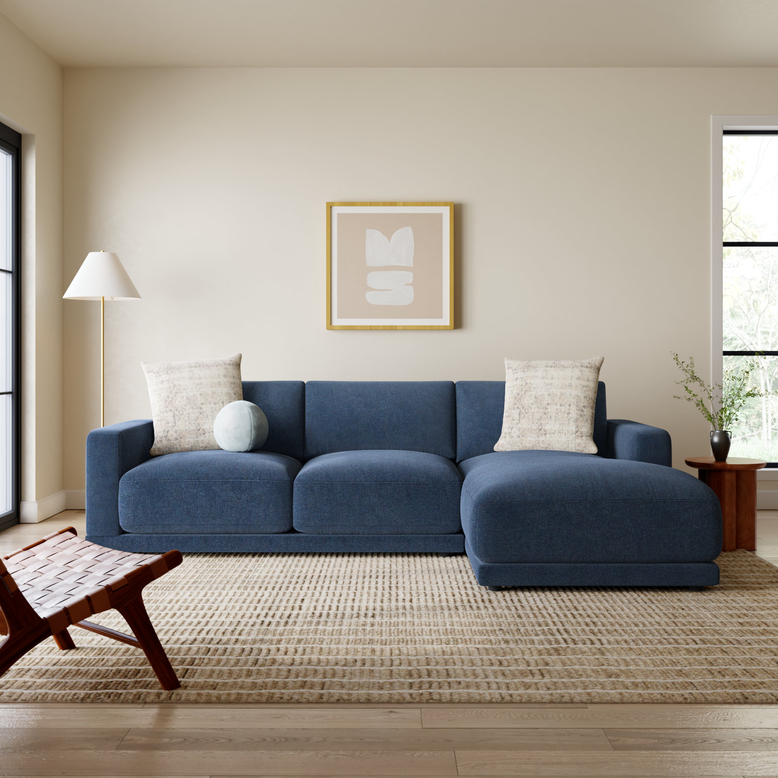 Blakes 2 - Piece Upholstered Chaise Sectional, Elite Indigo Performance Linen, Right Hand Facing