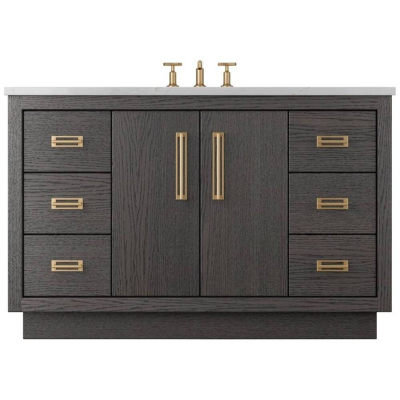 Avalon Single Extra Wide Bath Vanity, 60", Gray Weathered, Satin Gold
