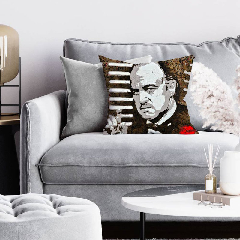 Black and white the godfather - 20"x20" Throw pillow cover - Poly twill - Print on demand, 20" H x 20" W