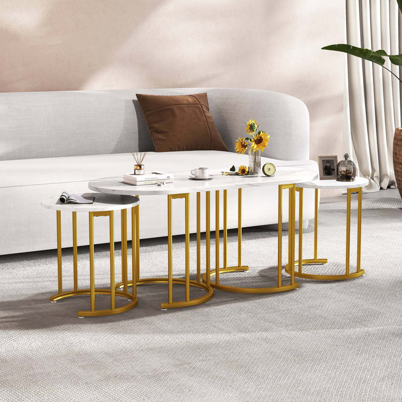 Ensemble de 3 tables basses gigognes avec plateau de table et bureau thermolaqué