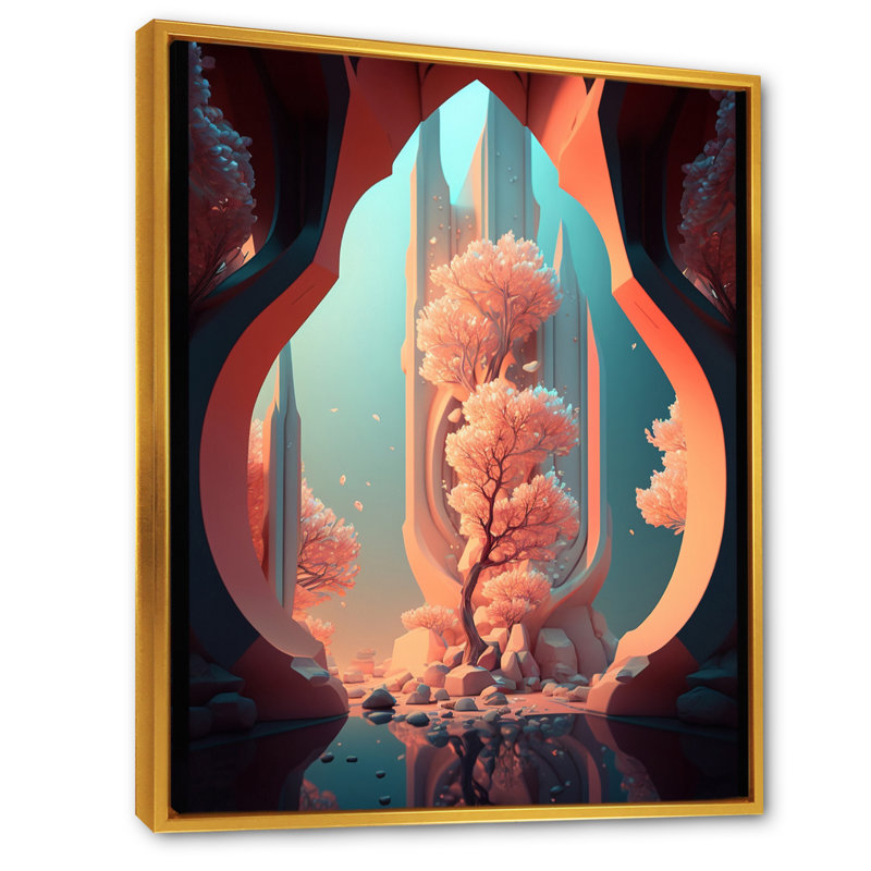 " Futuristic Architectural Building II ", 20" H x 12" W x 1" D, Gold Floater Framed Canvas