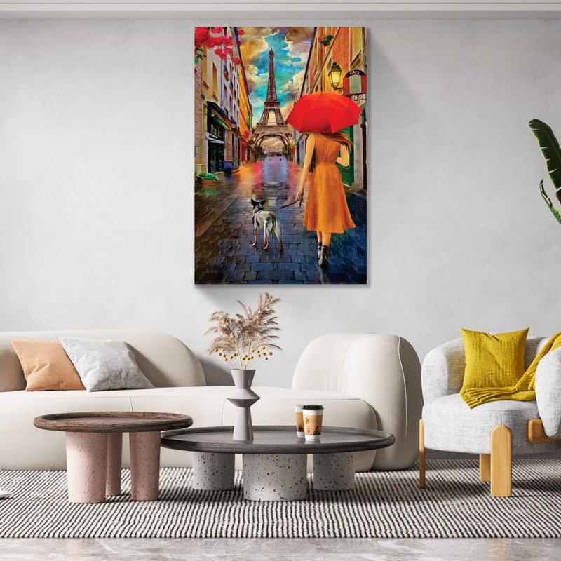 Art parisien avec un parapluie, H 12 po x l 18 po x P 1 po, Cadre noir