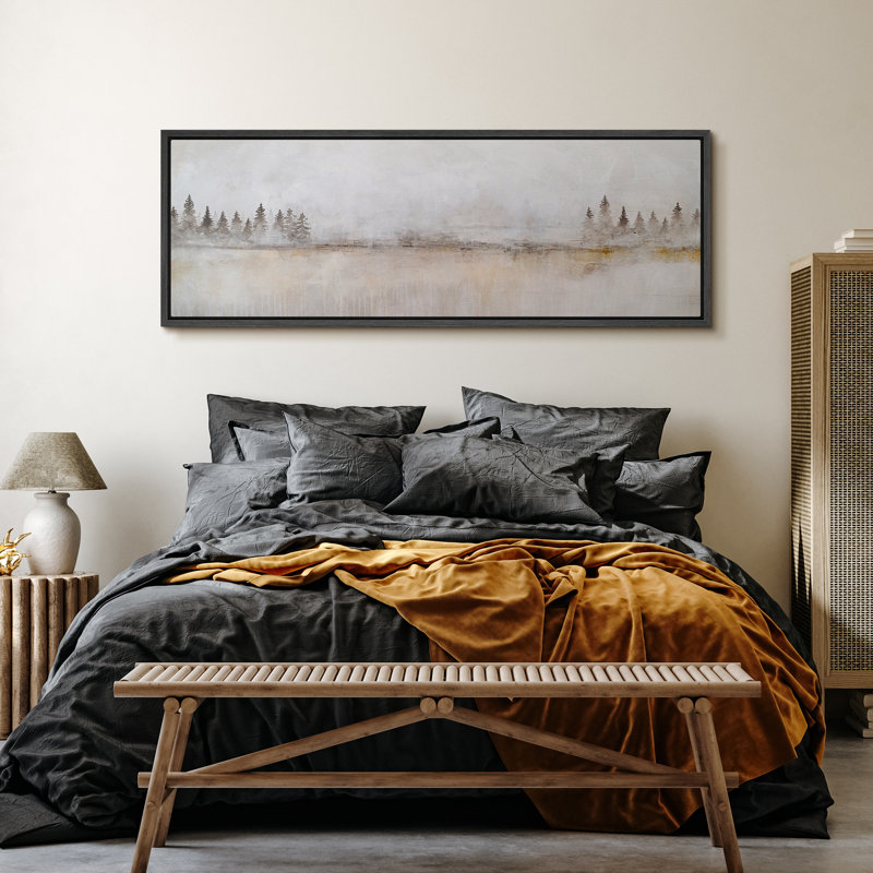 «Woodland Forest Landscape Tranquil Dawn Morning Mist Over The Lake», reproduction d'art sur toile, H 20 po x l 60 po