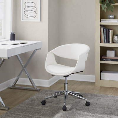 Task Chair In Gold Metal And Light Grey Faux Leather