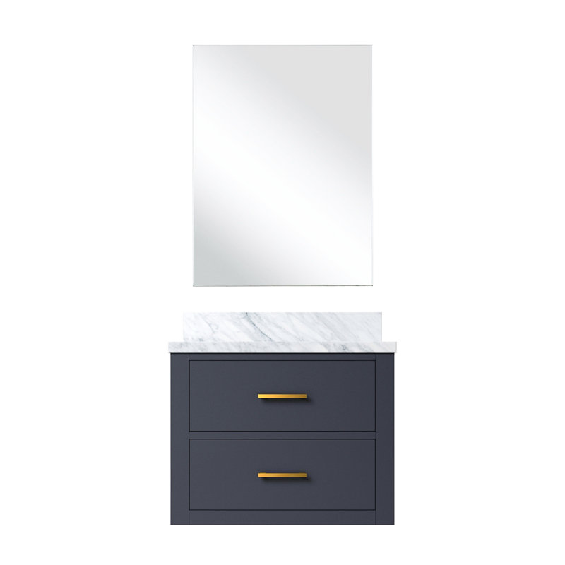 Meuble-lavabo simple bleu - 24 po L 18 po x P 18 po Comptoir en acrylique et miroir, Bleu, Argent argent
