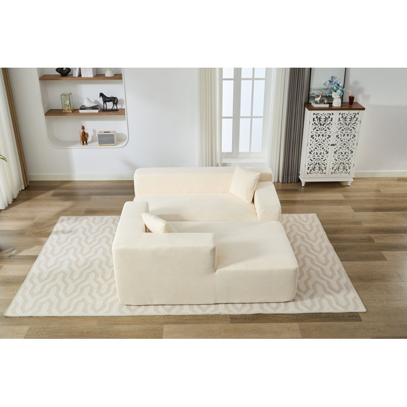 Chenille L-Shaped Sofa Couch, Beige