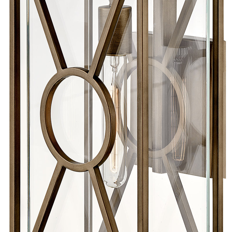Brixton Outdoor Wall Mount Lantern - Clear Mitered Glass, Composite, Burnished Bronze, 18.75" H x 8.75" W x 7" D