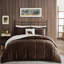 Très grand à l'édredon - rembourrage l 102 po x L 86 po, 2 taies décoratives, 1 coussin élégant et brun chaleureux + texture mixte facile à nettoyer-125337715-125337723