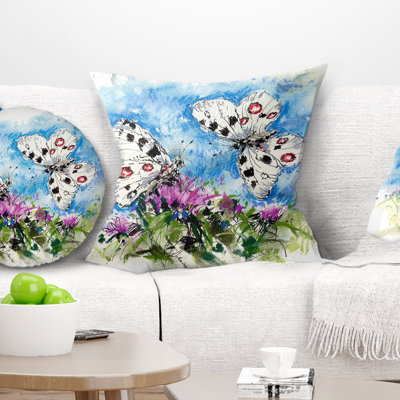Apollo Butterflies on Blue - Floral Printed Pillow
