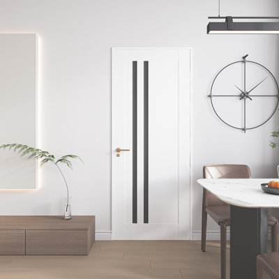 Porte intérieure prémontée à 2 panneaux en MDF à âme pleine, blanc, 32 po x 80 po, avec charnières et chambranle à montage rapide