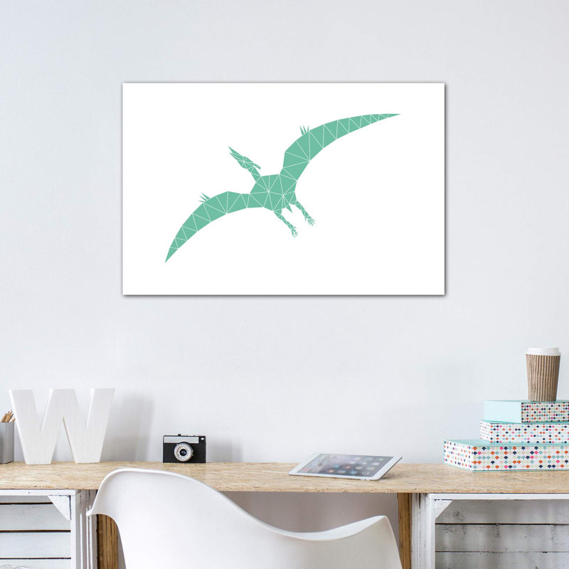 Geometric Dino Pterodactylus - impression d'art graphique, H 40 po x l 60 po x 1,5 po, Toile tendue