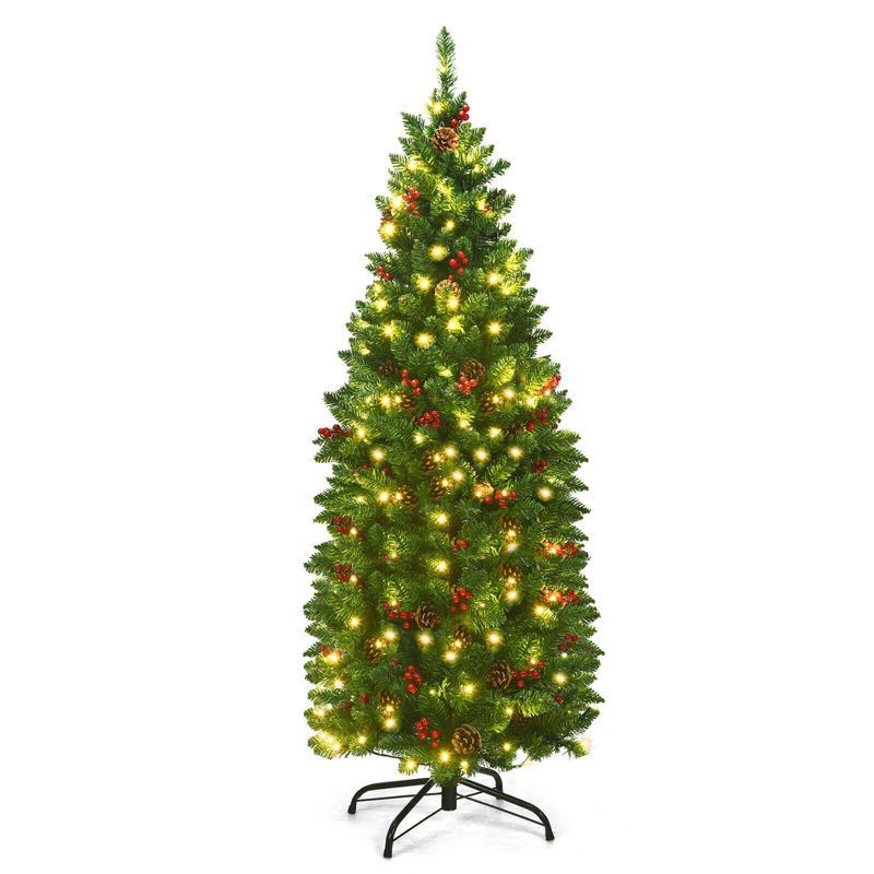 Arbre de Noël vert avec lumières DEL et pommes de pin, 4.5'