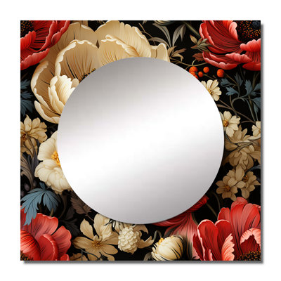 Red And Beige Elegant Poppy Blossum Field - Floral Square Mirror Wall Art For Bathroom