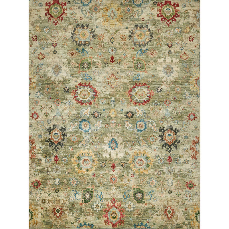 Oxford Hand-knotted Ghazni Wool, Light Green Area Rug, Rectangle 8' x 10'