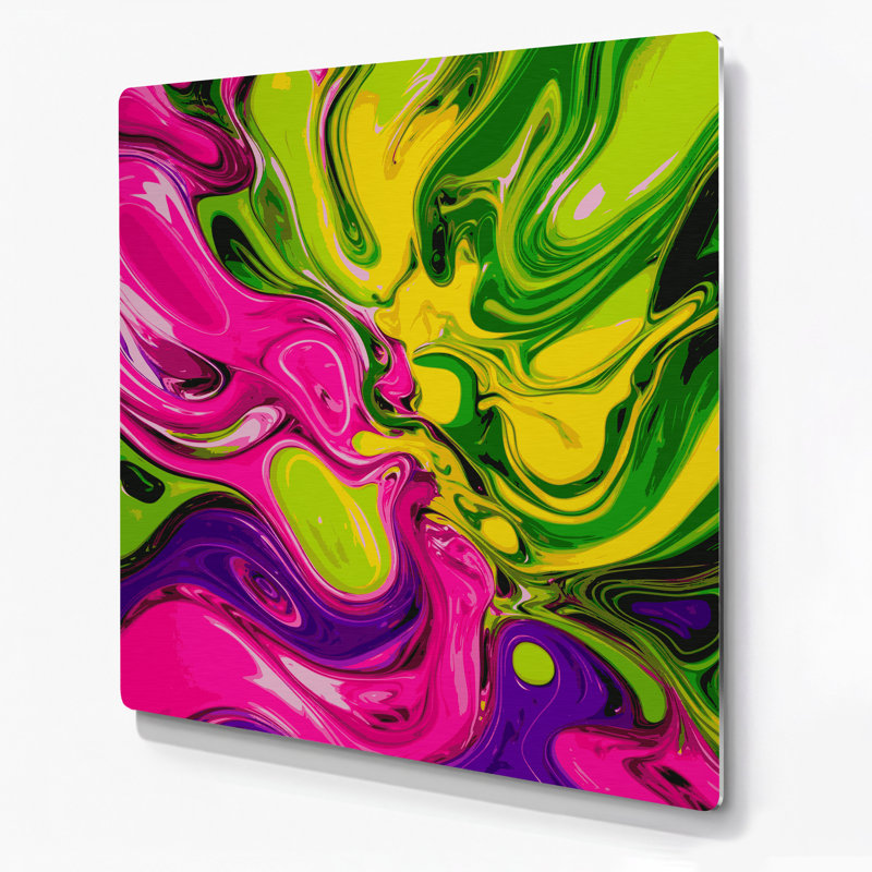 Abstract Fluid Art 48 Green Metal Wall Art, 12" H x 12" W