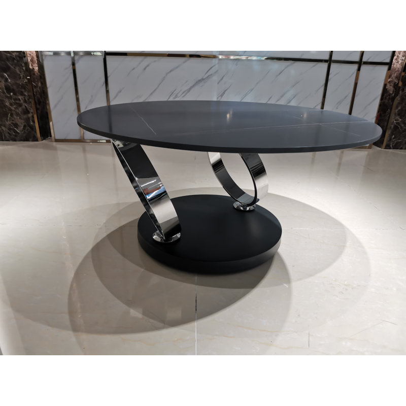 Table basse à piédestal Stephanne, Argent, Noir