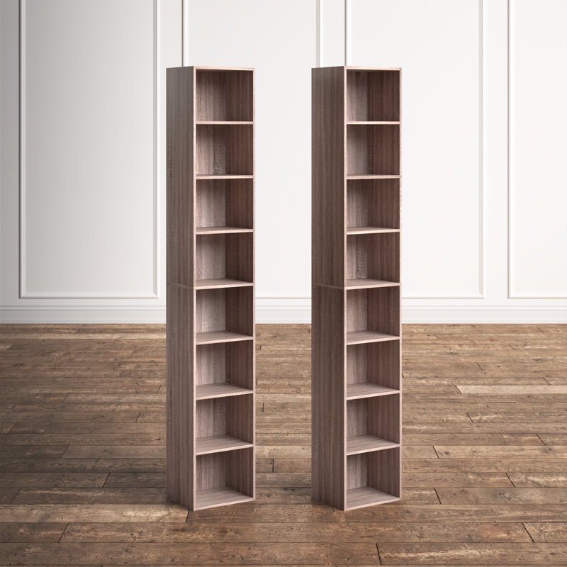 Brenya 8-Tier Thin and Tall Bookshelf with Open Adjustable Shelf, Brown