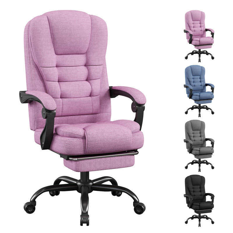 Inbox Zero Executive Fabric Computer Chair,High Back Office Chair, Pink
