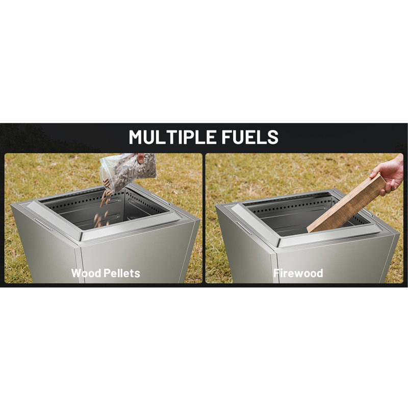 25 Inch Smokeless Fire Pit, W/Pull-Out Ash Pan, Portable Outdoor Firepits, Carry Handle For Backyard Patio Camping, Stainless Steel, Silver
