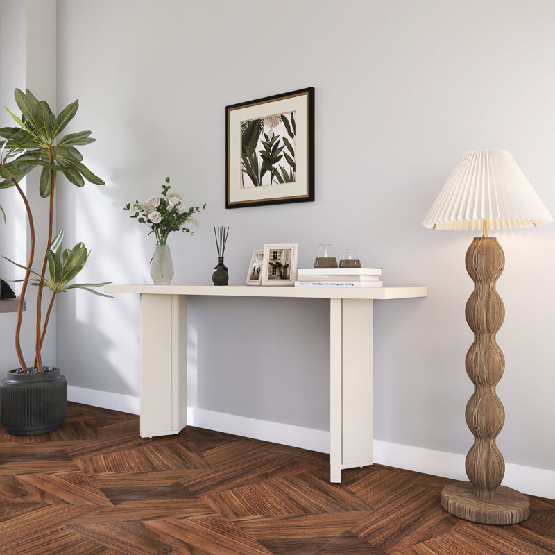 Élégante console avec placage de pin, Beige