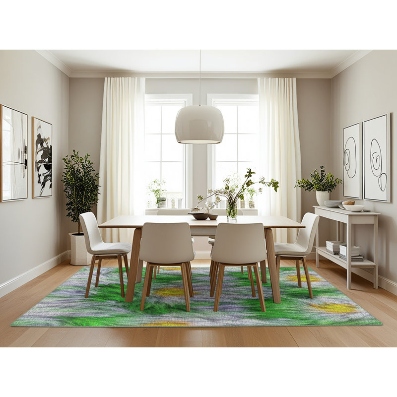 Tapis floral vert / jaune, Rectangle 7 pi x 10 pi