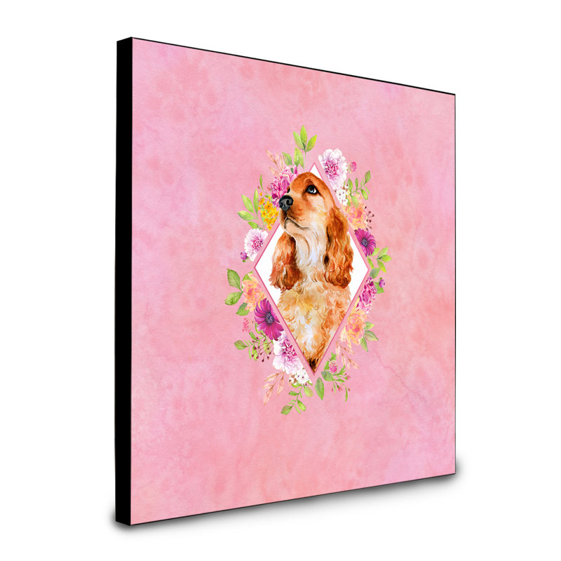 Panneau mural Dollman Flowers, Rose, Épagneul cocker brun
