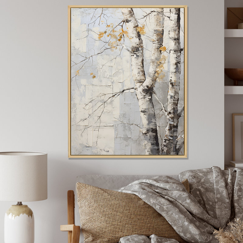 " Grey And Gold Sycamores Tree Shade I ", Natural Floater Framed, 20" H x 12" W x 1" D